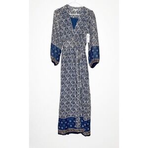 NWT Anthropologie BTFL Life Boho Wrap Maxi Dress V-Neck Womens Blue Size Small